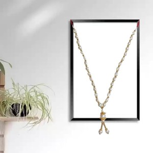 Hitech Sales Artificial Pearl Garland Mala Necklace | Decorative Pearl Chain for Pooja, Mandir, and Festive Decorations | White and Gold Beads Mala with Hanging Pendant