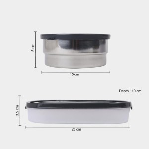 Steel Lunch Box, 3 Containers and 1 Bag, Big Container: 3.5 X 10 X 20 cm, Small Container: 5 X 10 cm, 2 Steel Containers, 1Plastic Container, 1Bag