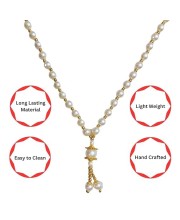 Hitech Sales Artificial Pearl Garland Mala Necklace | Decorative Pearl Chain for Pooja, Mandir, and Festive Decorations | White and Gold Beads Mala with Hanging Pendant