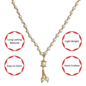 Hitech Sales Artificial Pearl Garland Mala Necklace | Decorative Pearl Chain for Pooja, Mandir, and Festive Decorations | White and Gold Beads Mala with Hanging Pendant