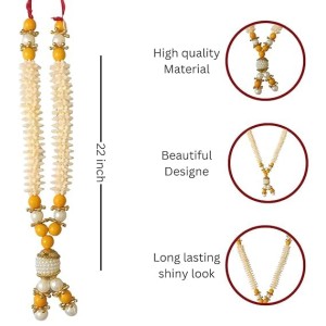 Hitech Sales Traditional Artificial Beaded Mala for Pooja, Festivals, and Decorations | Pearl and Bead Garland with Red Thread (Small - 22 cm,)