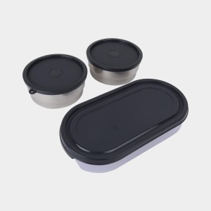 Steel Lunch Box, 3 Containers and 1 Bag, Big Container: 3.5 X 10 X 20 cm, Small Container: 5 X 10 cm, 2 Steel Containers, 1Plastic Container, 1Bag