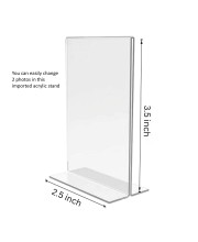 Car Desk/Table Top Anandamayee Maa Acrylic T-Style Photo Stand - 2.5x3.5 Inches, Compact and Stylish Spiritual Display, easily change 2 photos (Pack of 1)