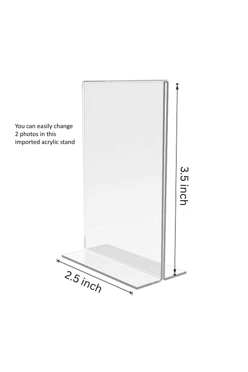 Car Desk/Table Top Anandamayee Maa Acrylic T-Style Photo Stand - 2.5x3.5 Inches, Compact and Stylish Spiritual Display, easily change 2 photos (Pack of 1)