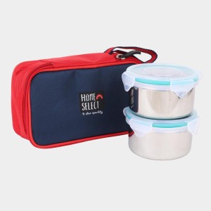 Steel Lunch Box, 2 Containers and Bag 2.6 X 4 in, 1Bag, 2 Containers