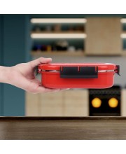 Steel Lunch Box, 2 Containers and 1 Spoon, Plastic and Steel, Big Container: 3 X 7 X 19 cm; Small Container: 3 X 5 X 10 cm, Spoon: 13 cm, 2 Containers, 1Spoon
