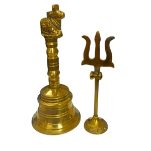 Pure Brass Nandi ghanti design with Trishul | Traditional Pooja Ghanti and Trishul Set for Mandir | Handcrafted Brass Religious Decor for Home, Temple & Festive Rituals (combo of 2)