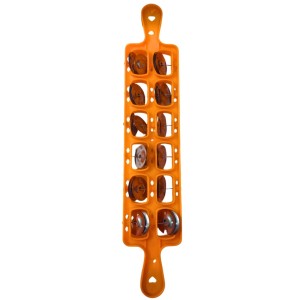 Khartal - Traditional Indian Hand Cymbals with Ergonomic Grip for Easy Playing, 10 Pair Set, Bright Orange Color