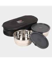Steel Lunch Box - 2 Cotainers with 1 Bag 10 X 4.5 cm (Container),1Bag, 2 Containers