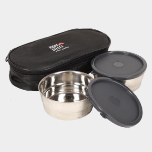 Steel Lunch Box - 2 Cotainers with 1 Bag 10 X 4.5 cm (Container),1Bag, 2 Containers