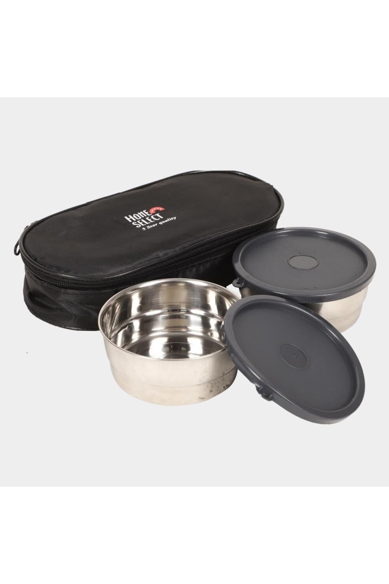 Steel Lunch Box - 2 Cotainers with 1 Bag 10 X 4.5 cm (Container),1Bag, 2 Containers