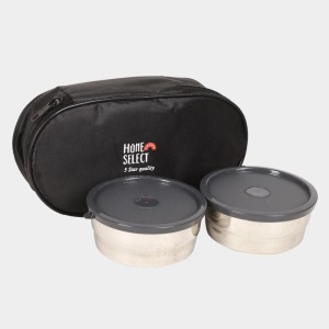 Steel Lunch Box - 2 Cotainers with 1 Bag 10 X 4.5 cm (Container),1Bag, 2 Containers