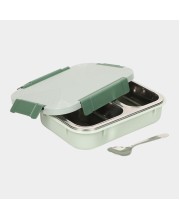Stainless Steel Lunch Box, Container: 23 X17 X 6cm, Spoon: 13.5cm Length (Pack of 1)