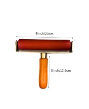 Rubber Brayer Roller with Wooden Handle – 8-Inch Ink Roller for Printmaking, Stamping, Crafting, and Scrapbooking – Durable Steel Frame & Smooth Rolling for Even Ink Application.