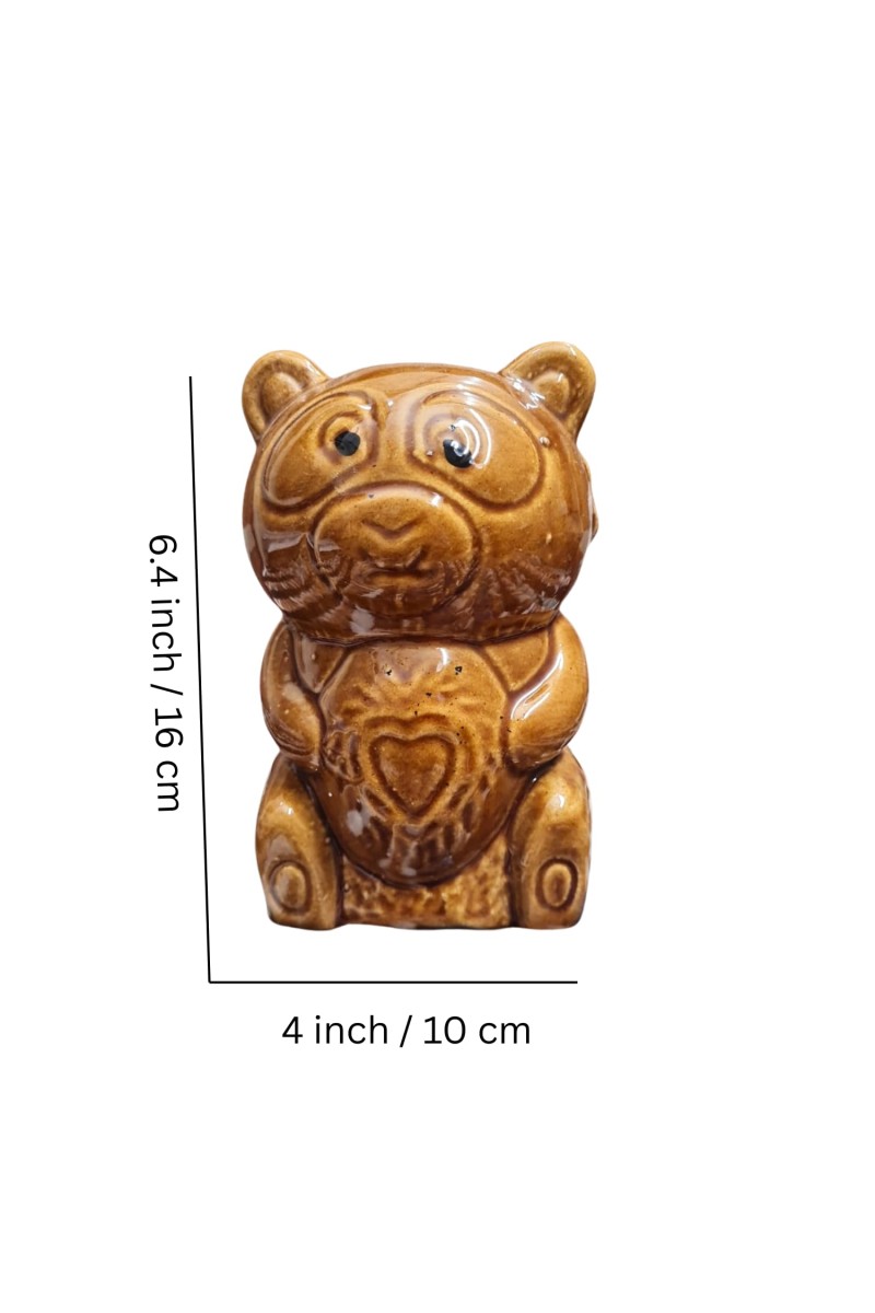 Ceramic Money Coins Holder | Home Decor Bear Design showpiece Kids Toys Organic & Eco-Friendly Coin, Holder Birthday Gift Item for Girls and Boys |Colour: Antique| Brown
