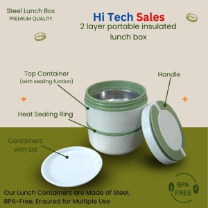 Hi Tech Sales Double Layer Lunch Box with Handle Insulated Food Storage Container for Home, Office, or Travel – Color May Vary and Stainless Steel Water Bottle 1000 ml Free