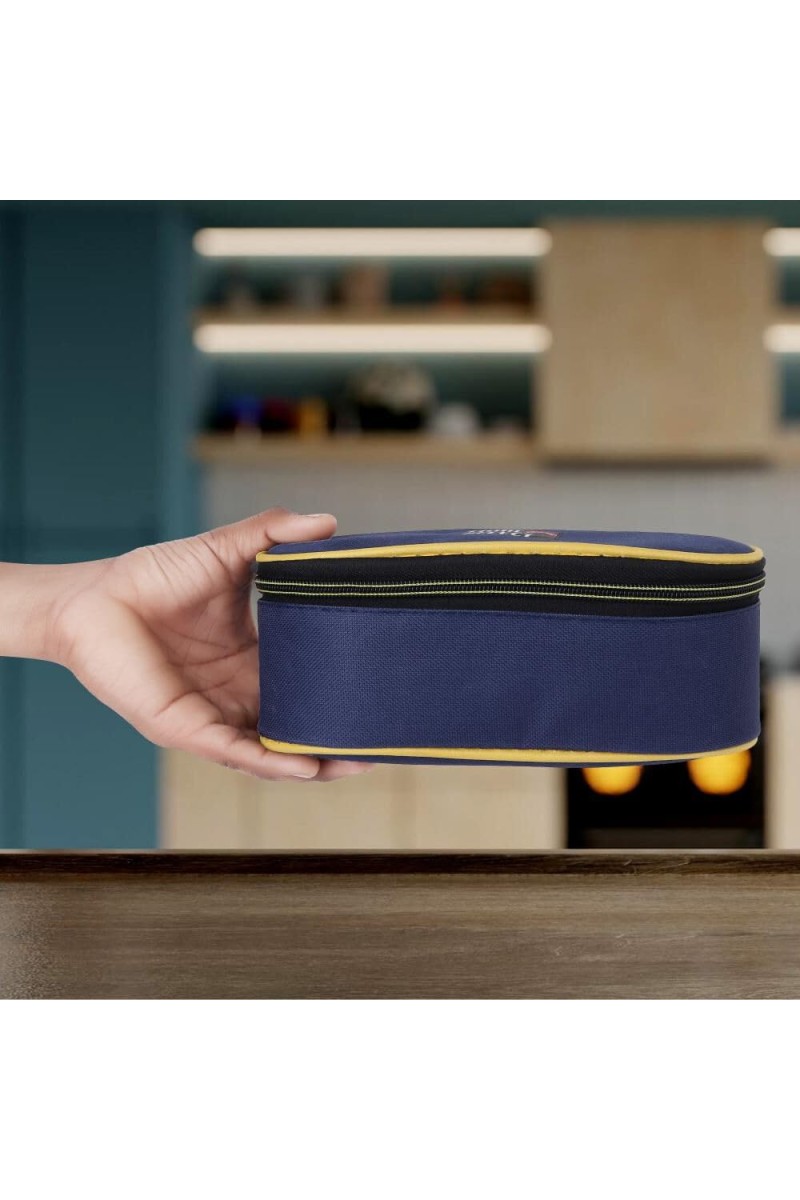 Steel Lunch Box, 3 Containers and 1 Bag, Big Container: 3.5 X 10 X 20 cm, Small Container: 5 X 10 cm, 2 Steel Containers, 1Plastic Container, 1Bag