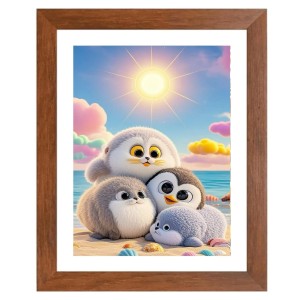 AI Funny Cute penguins Art Picture for Kids - 12x16 inches, Brown Color - Perfect Wall Decor for Children's Room