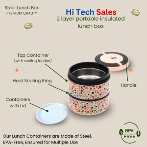 HiTechMart Stylish 2-Tier Lunch Box with Handle | Insulated, Leak-Proof Food Storage Container | BPA-Free, Portable Tiffin for Office, School, or Travel (Multicolor 1)
