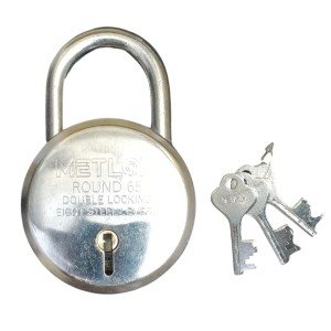 HiTechMart - METLOX Round Padlock 65mm with 8 Steel Levers, Double Locking Mechanism, Heavy Duty Iron Body with 3 Keys – Ideal for Home, Office, and Outdoor Security