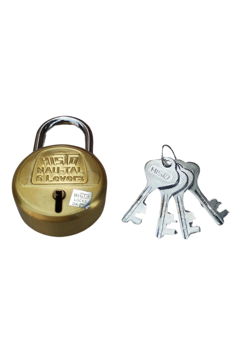 Hitech Sales Locks I HISTO NAU – TAL 6 Levers with 4 Keys I Durable and Secure Padlock for Main Door, Home, Office, and Outdoor | Brass Finish