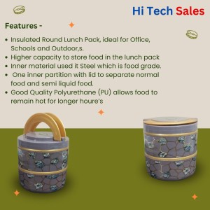 HiTechMart Stylish 2-Tier Lunch Box with Handle | Insulated, Leak-Proof Food Storage Container | BPA-Free, Portable Tiffin for Office, School, or Travel (Multicolor 2)