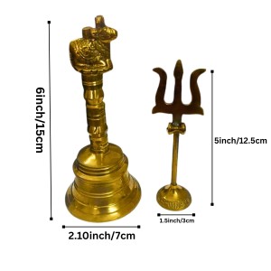 Pure Brass Nandi ghanti design with Trishul | Traditional Pooja Ghanti and Trishul Set for Mandir | Handcrafted Brass Religious Decor for Home, Temple & Festive Rituals (combo of 2)