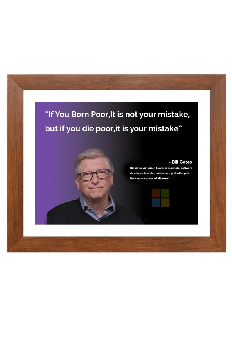 Bill Gates & Famous Quote Brown Frame, 10x14InchesInspirational Wall Art for Office, Home DecorIdeal Spiritual Gift