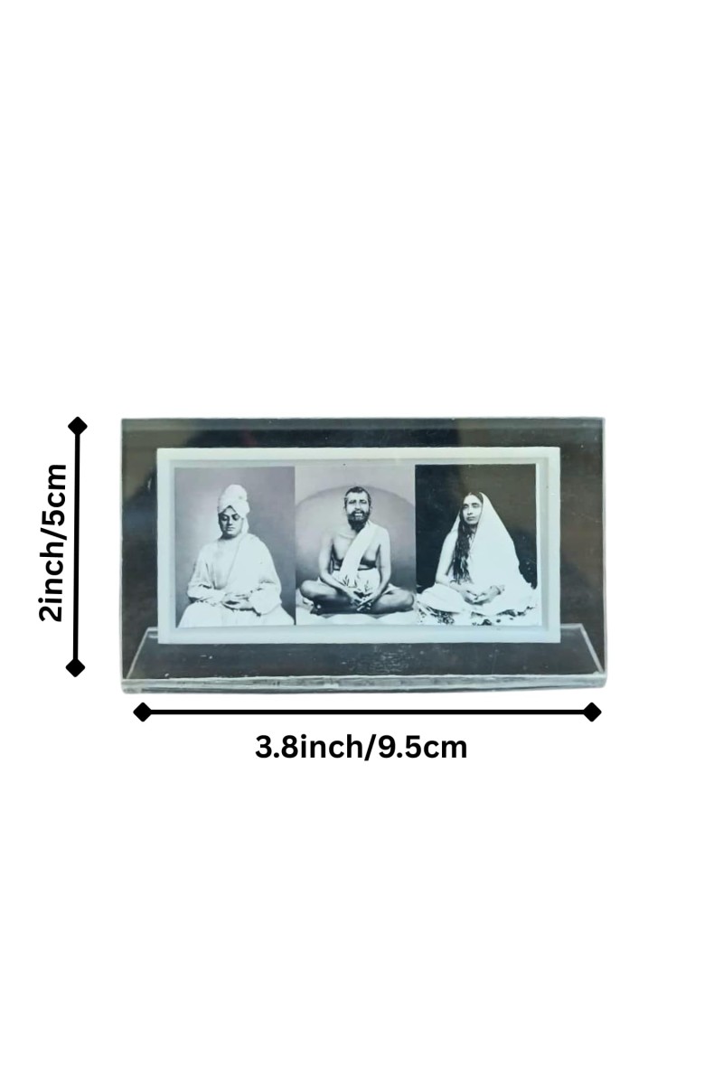 Acrylic Table Photo Black and white Stand with Sri Ramakrishna, Sarada Ma & Swami Vivekananda – Crystal Clear Religious Decorative Frame for Home Temple, Office Desk & Study Table (Black n white)