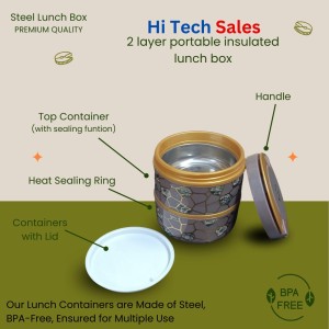 HiTechMart Stylish 2-Tier Lunch Box with Handle | Insulated, Leak-Proof Food Storage Container | BPA-Free, Portable Tiffin for Office, School, or Travel (Multicolor 2)