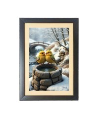 The romantic cute birds Photo Frame Funny Animal and Bird Cartoon Art, Black color, 15x19 Inch