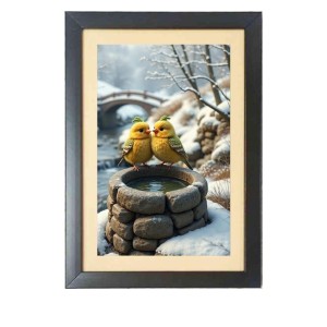 The romantic cute birds Photo Frame Funny Animal and Bird Cartoon Art, Black color, 15x19 Inch