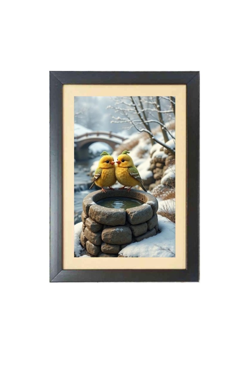 The romantic cute birds Photo Frame Funny Animal and Bird Cartoon Art, Black color, 15x19 Inch