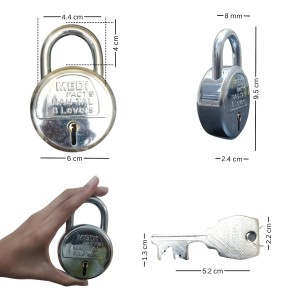 HiTechMart Heavy Duty 8-Lever Round Iron Padlock with 3 Keys, Rust-Resistant, Durable Security Lock for Home, Office, and Outdoor Use (Silver Finish)