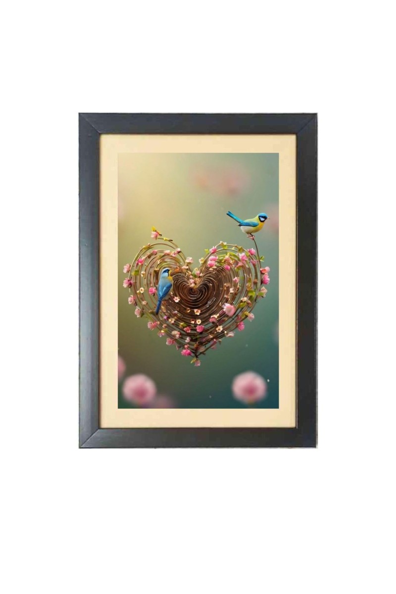 The beutiful birds Photo Frame Funny Animal and Bird Cartoon Art, Black color, 17x21 Inch