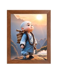 AI Funny cute monk boy Art Picture for Kids - 16x20 inches, Brown Color - Perfect Wall Decor for Children's Room