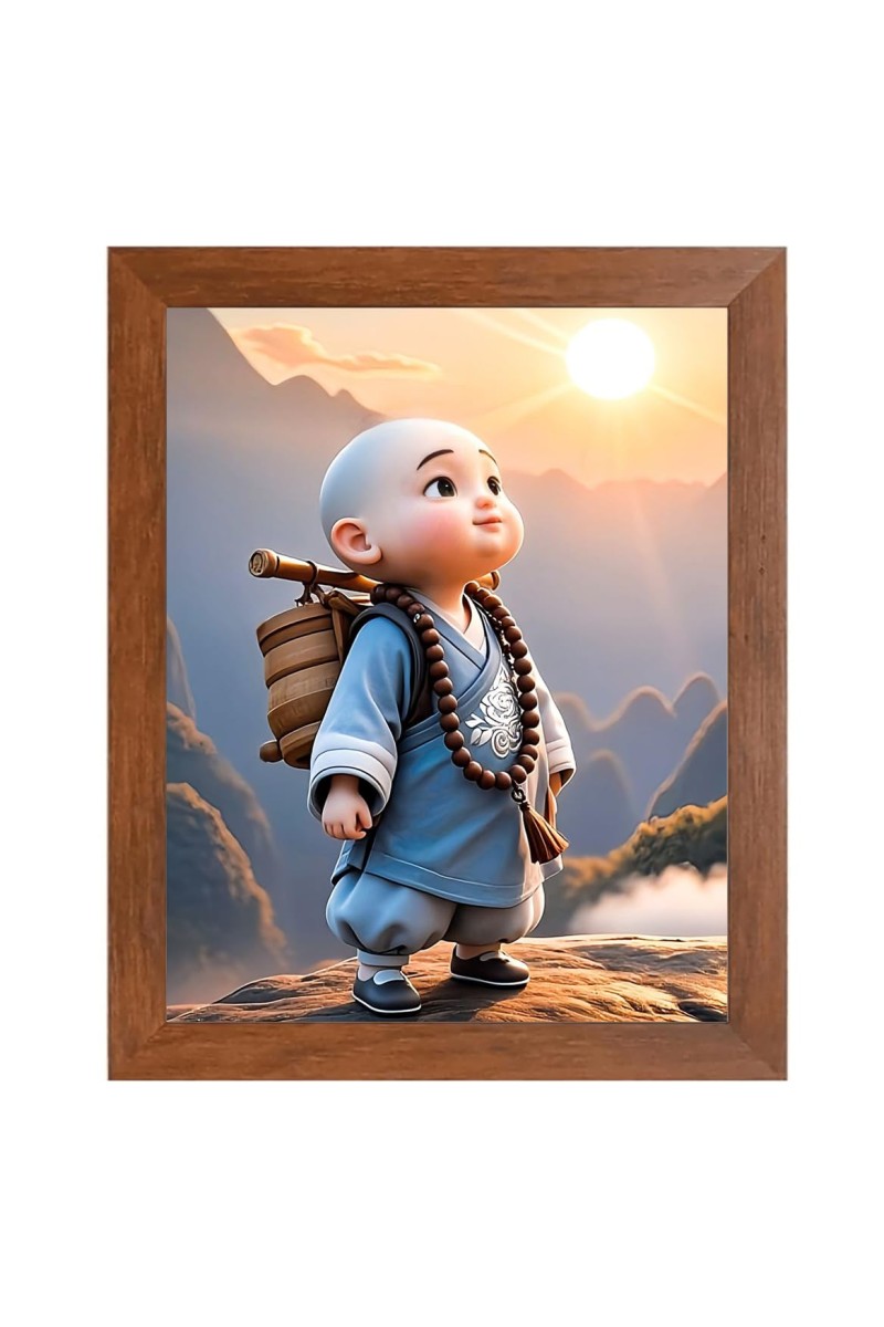 AI Funny cute monk boy Art Picture for Kids - 16x20 inches, Brown Color - Perfect Wall Decor for Children's Room