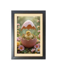 The cute chick is coming out of egg Black Photo Frame Funny Animal and Bird Cartoon Art