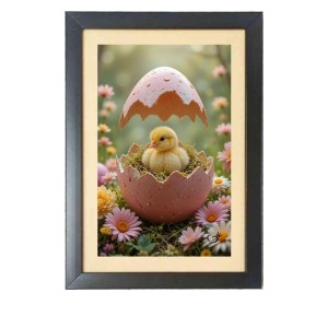 The cute chick is coming out of egg Black Photo Frame Funny Animal and Bird Cartoon Art