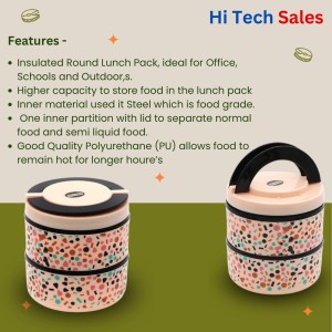 HiTechMart Stylish 2-Tier Lunch Box with Handle | Insulated, Leak-Proof Food Storage Container | BPA-Free, Portable Tiffin for Office, School, or Travel (Multicolor 1)
