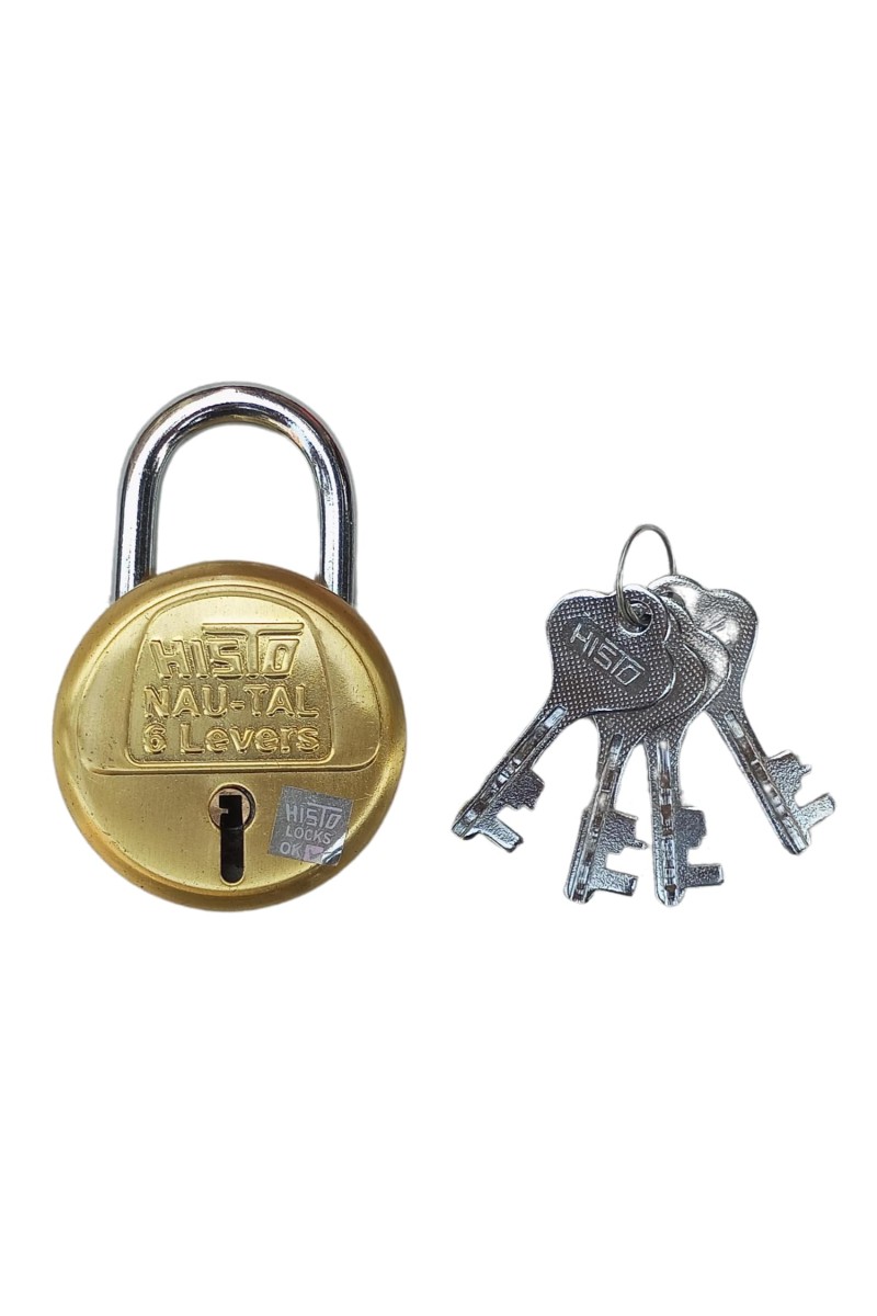 Hitech Sales Locks I HISTO NAU – TAL 6 Levers with 4 Keys I Durable and Secure Padlock for Main Door, Home, Office, and Outdoor | Brass Finish