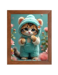 AI Funny Cute Kitty Cat Art Picture for Kids - 14x18 inches, Brown Color - Perfect Wall Decor for Children's Room