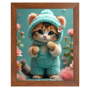 AI Funny Cute Kitty Cat Art Picture for Kids - 14x18 inches, Brown Color - Perfect Wall Decor for Children's Room