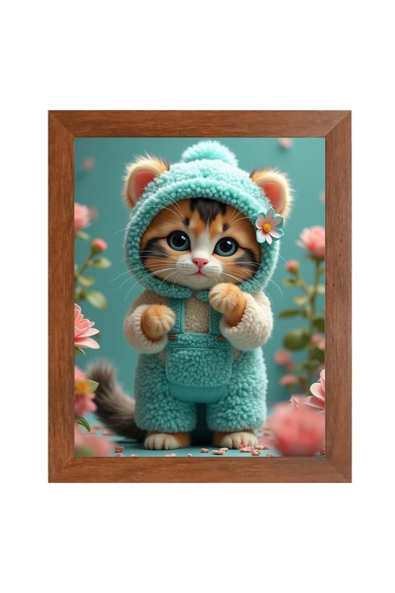 AI Funny Cute Kitty Cat Art Picture for Kids - 14x18 inches, Brown Color - Perfect Wall Decor for Children's Room
