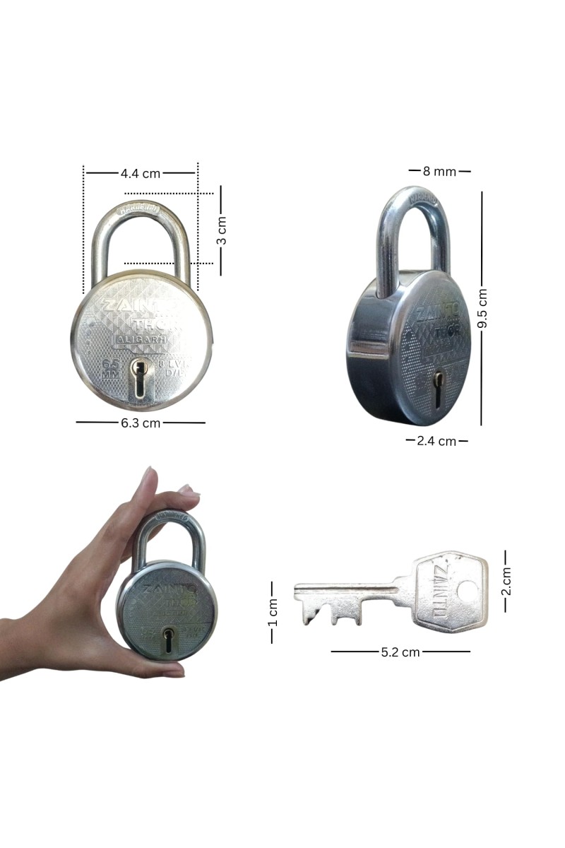 HiTechMart ZAINTO Thor 65mm 8 - Lever Heavy Duty Iron Padlock with Hardened Shackle and 3 Keys | High-Security Round Padlock for Home, Office, and Outdoor Use