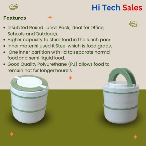 Hi Tech Sales Double Layer Lunch Box with Handle Insulated Food Storage Container for Home, Office, or Travel – Color May Vary and Stainless Steel Water Bottle 1000 ml Free