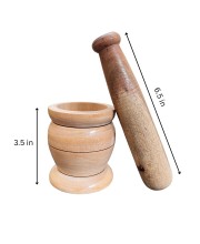 Wooden Mortar and Pestle Set (Ohkli Musal/Hamal Dista/Kharal/Khalbatta) 3.5X6.5 Inch – Handcrafted Grinder for Spices & Herbs – Traditional Kitchen Tool for Mixing and Grinding