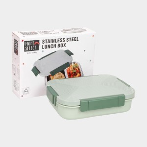 Stainless Steel Lunch Box, Container: 23 X17 X 6cm, Spoon: 13.5cm Length (Pack of 1)