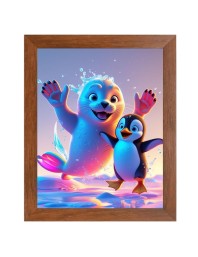 AI Funny Cute Penguin Art Picture for Kids - 12x16 inches, Brown Color - Perfect Wall Decor for Children's Room