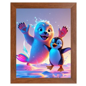 AI Funny Cute Penguin Art Picture for Kids - 12x16 inches, Brown Color - Perfect Wall Decor for Children's Room